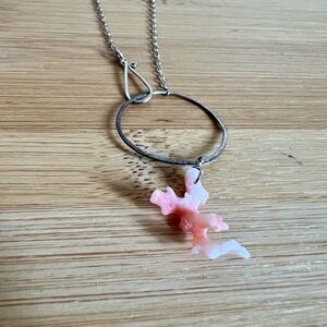 Authentic Reef Coral and Sterling Silver Necklace, Choker Length